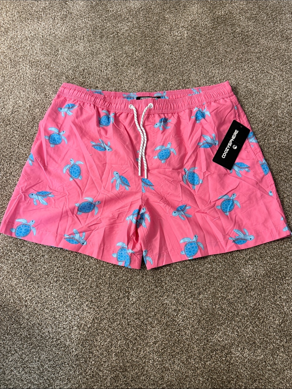 Pink Turtle Print Swim Trunks